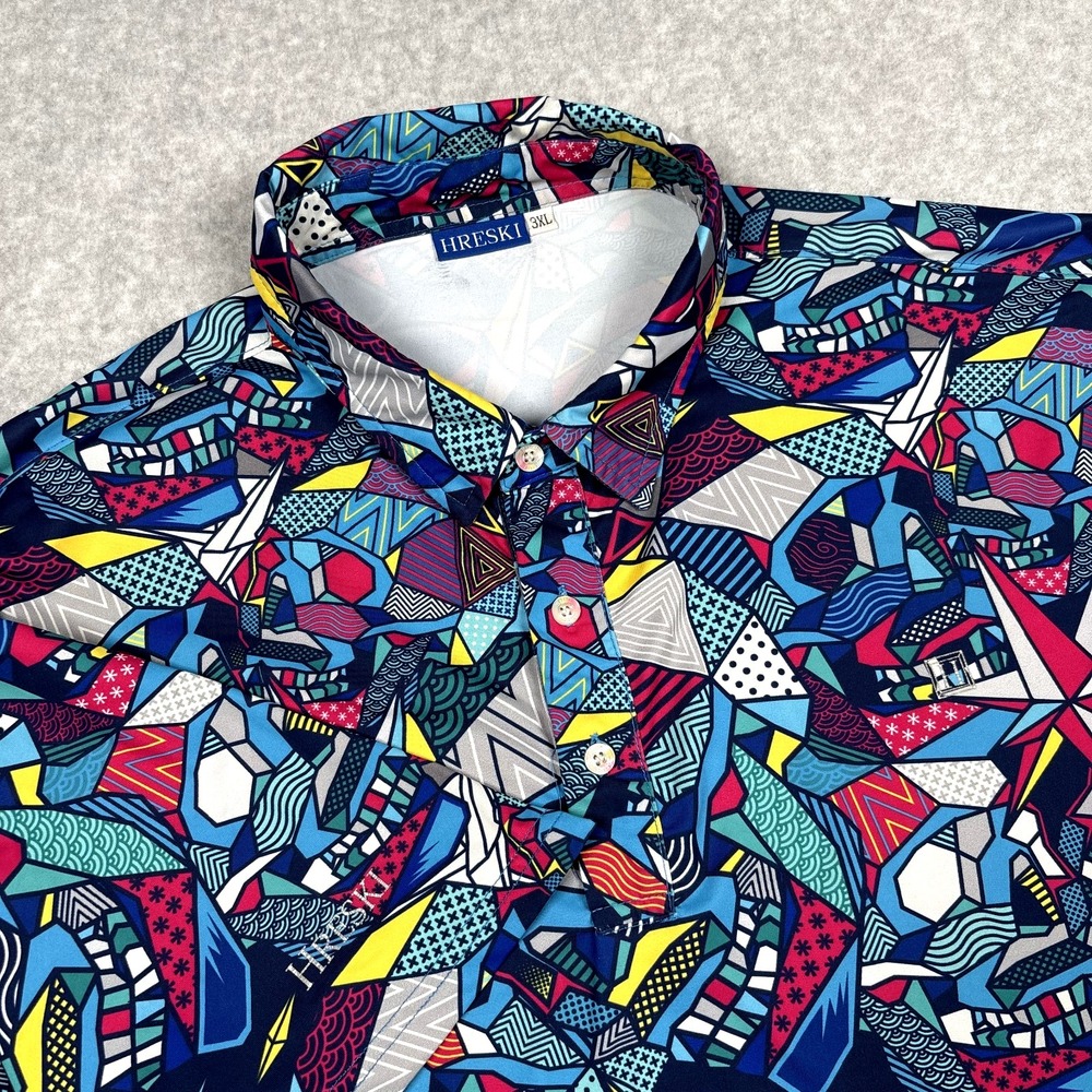 Hreski Golf Polo Shirt Men's 3XL Multicolor Abstract Psychedelic Short Sleeve